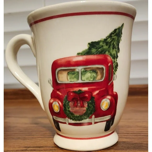 Mud Pie Christmas Mug Red Truck with Tree Ceramic Coffee Cup Holiday 94130359T - Picture 2 of 5